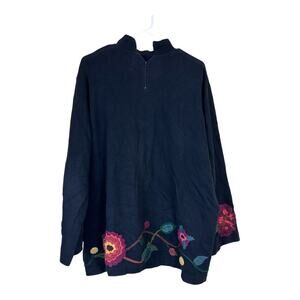 Vintage Vivien Tam Embroidered Sweater Jacket Black‎ Long Sleeve Lagenlook